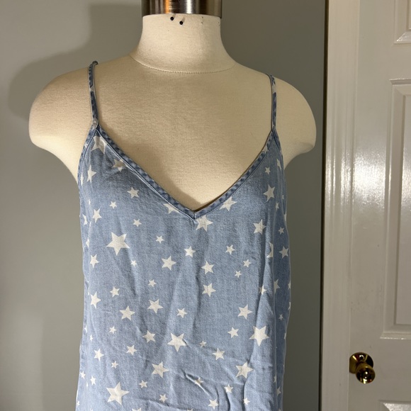 Splendid Size Large Americana Denim Star Patriotic V Neck Slip Dress POSH38 - Picture 8 of 15